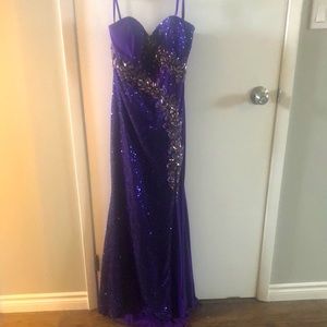 Deep purple strapless floor length prom dress/ gown hardly worn, small train